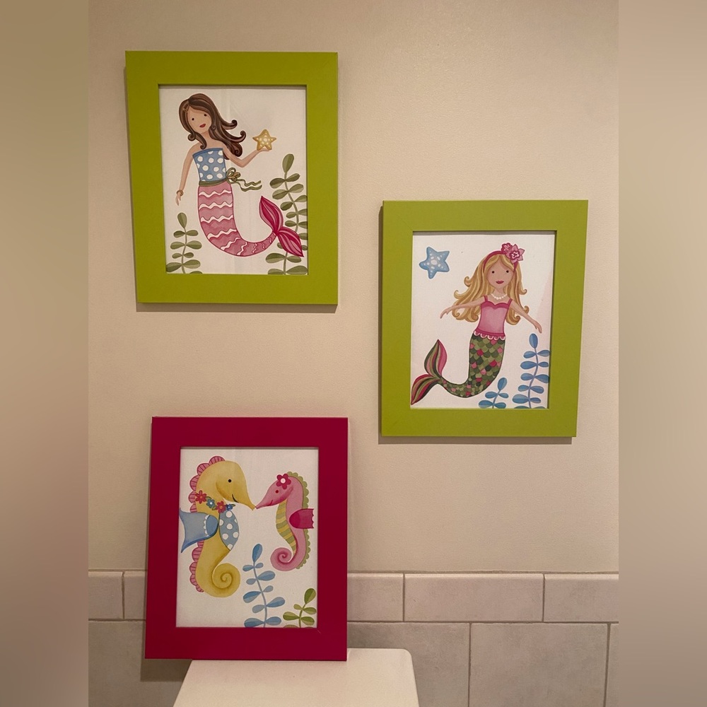 Pottery Barn Kids Inspired Framed Mermaid Prints - Set of 3